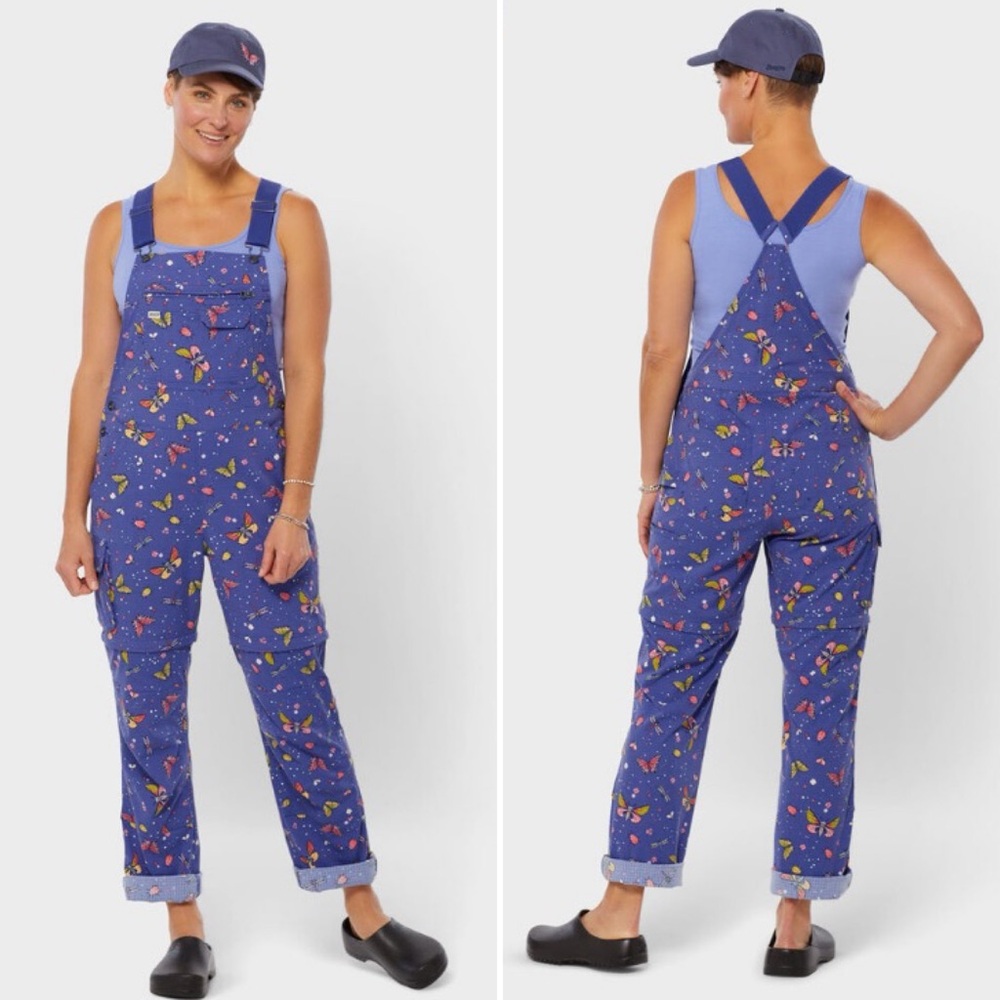 NWT Duluth Small Heirloom Gardening Convertible Bib Overalls Indigo Backyard Bug - Picture 11 of 11